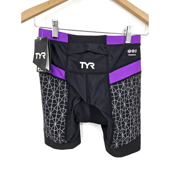 New TYR Competitor 6" Tri Short Womens M Black Purple Triathlon - Picture 2 of 6